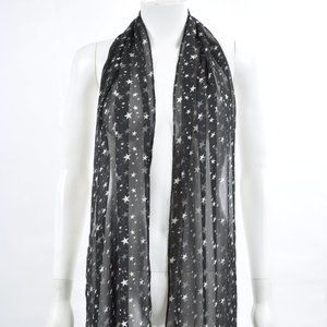 Vintage 90s Black STARRY NIGHT Sheer SCARF Head Wr